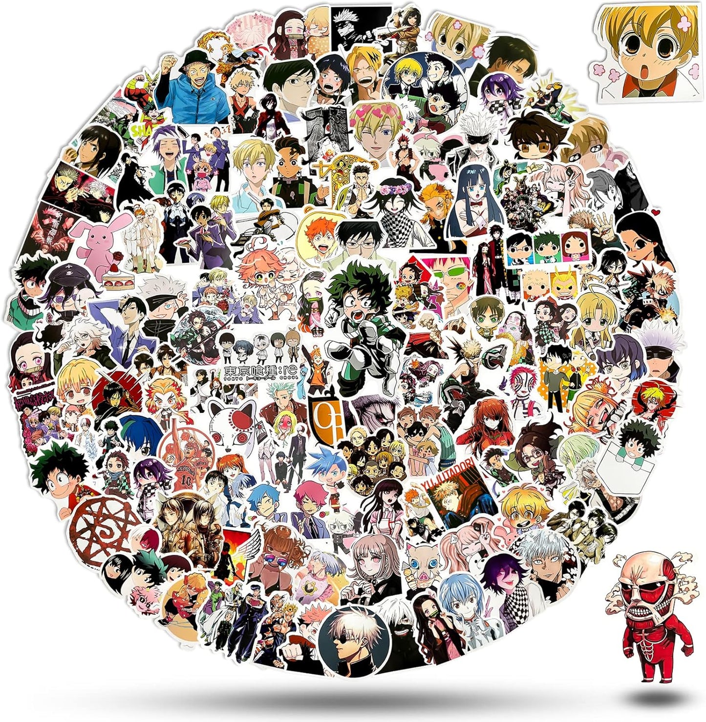 200 Pcs Classic Anime Mixed Stickers Pack, Cute Anime Stickers for Kids Teens Girls Boys, Vinyl Waterproof Manga Stickers for Water Bottle Hydroflask Laptop Skateboard Computer