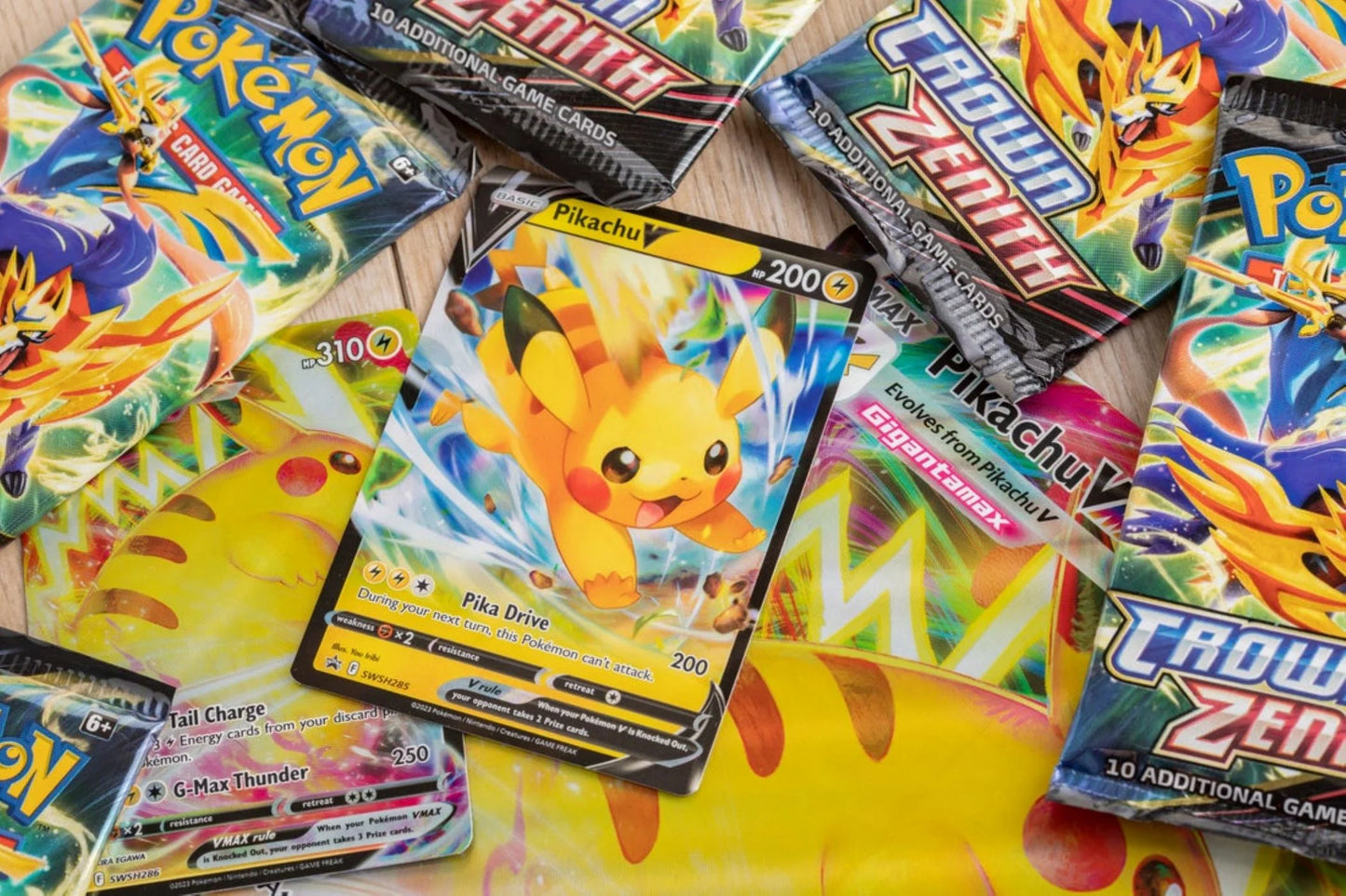 Trading Card Games Crown Zenith Special Collection Pikachu Vmax - 7 Tcg Crown Zenith Booster Packs Included